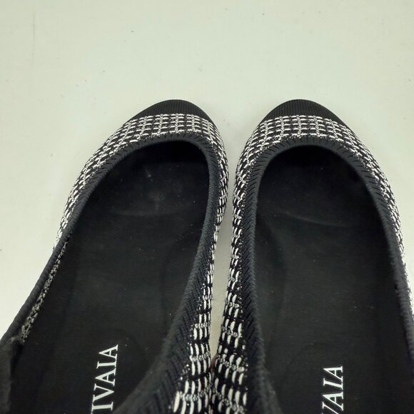 Vivaia Almond Toe Black Tweed Knit Slip On Ballet Flats Shoes Womens 39.5 US 8.5 - Picture 4 of 9